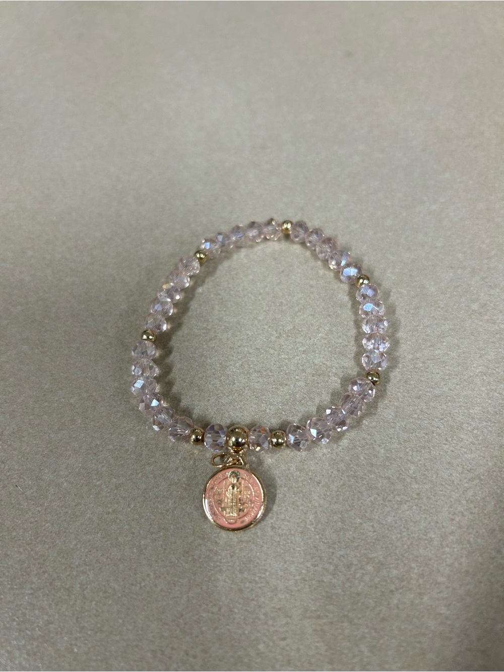 Pink Crystal Stretch Bracelet with Gold Charm San Benito
